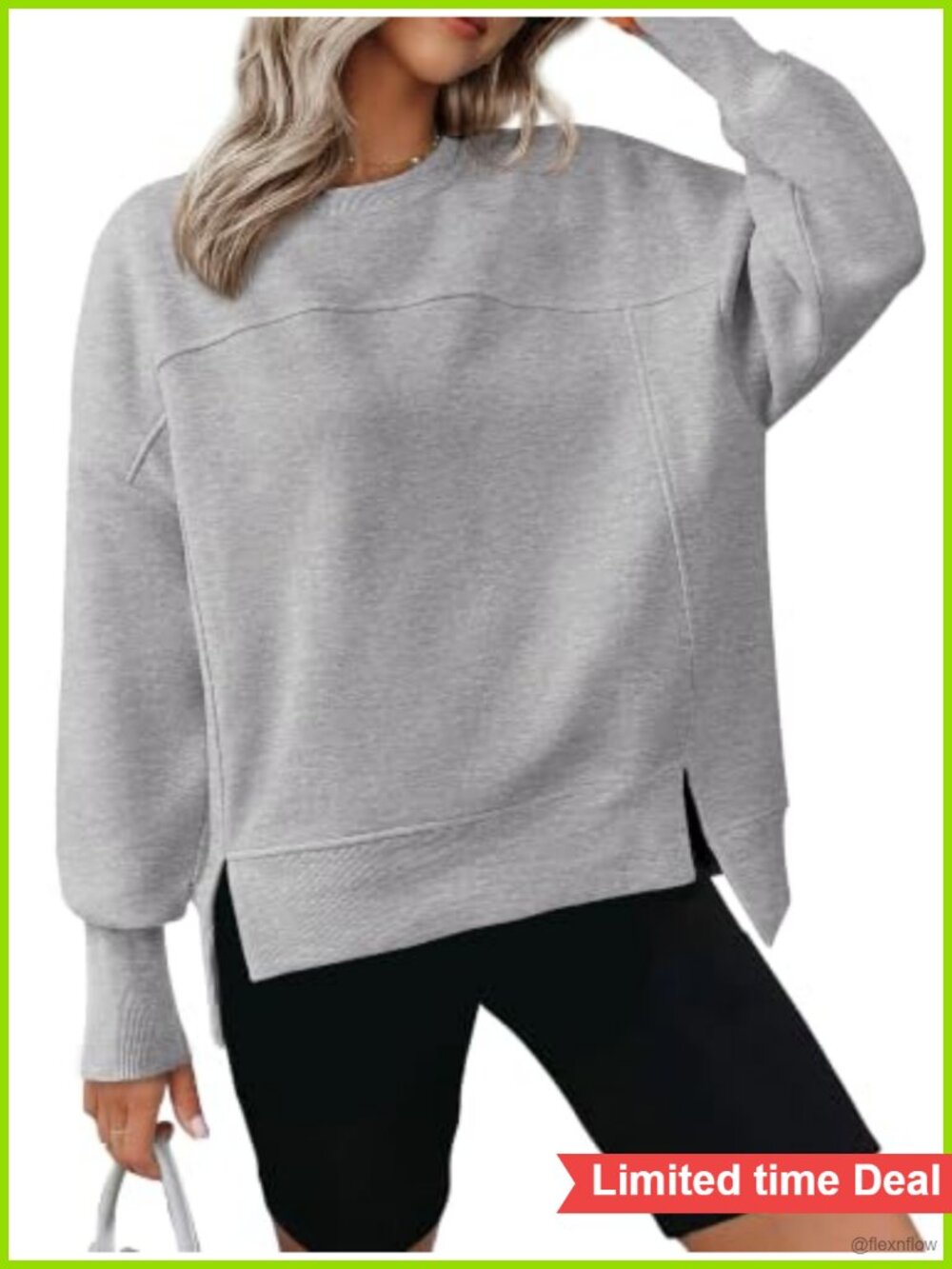 Women's Crewneck Sweatshirt Fleece Pullover High Low Side Slit